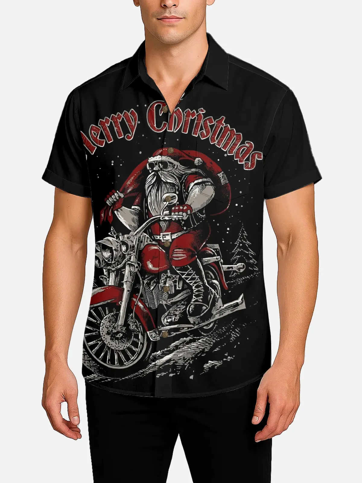 Tall Men's Biker Santa Merry Christmas Short Sleeve Shirt sold by Eleven Oasis product image thumbnail 2