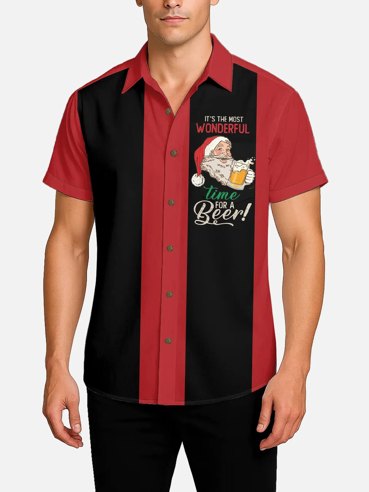 Men's Santa Beer Time Christmas Bowling Short Sleeve Shirt sold by Eleven Oasis product image thumbnail 2