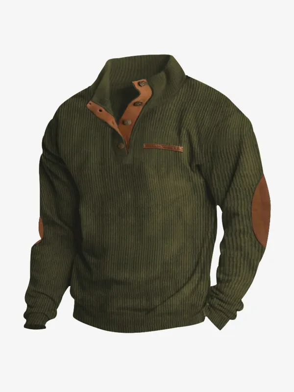 Men's Cord Texture Button Mock Neck Pullover sold by Eleven Oasis