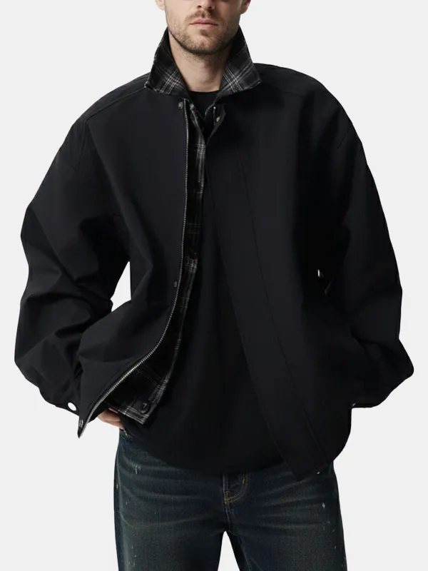 Men's Plaid Collar Zip-Up Bomber Jacket sold by Eleven Oasis