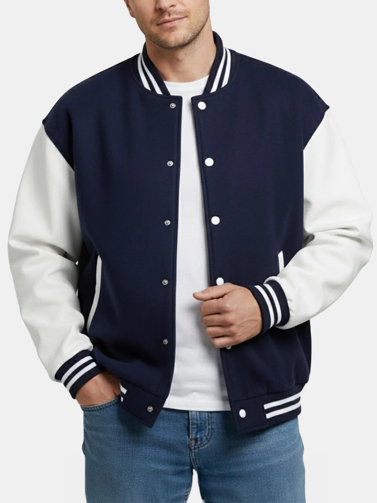 Men's Classic Colorblock Varsity Jacket sold by Eleven Oasis product image thumbnail 4