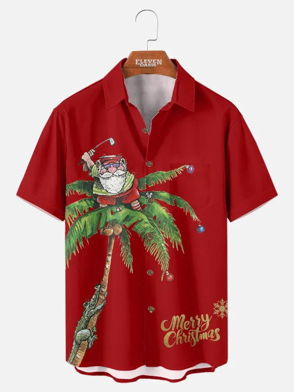 Men's Palm Tree Golfing Santa Short Sleeve Shirt sold by Eleven Oasis