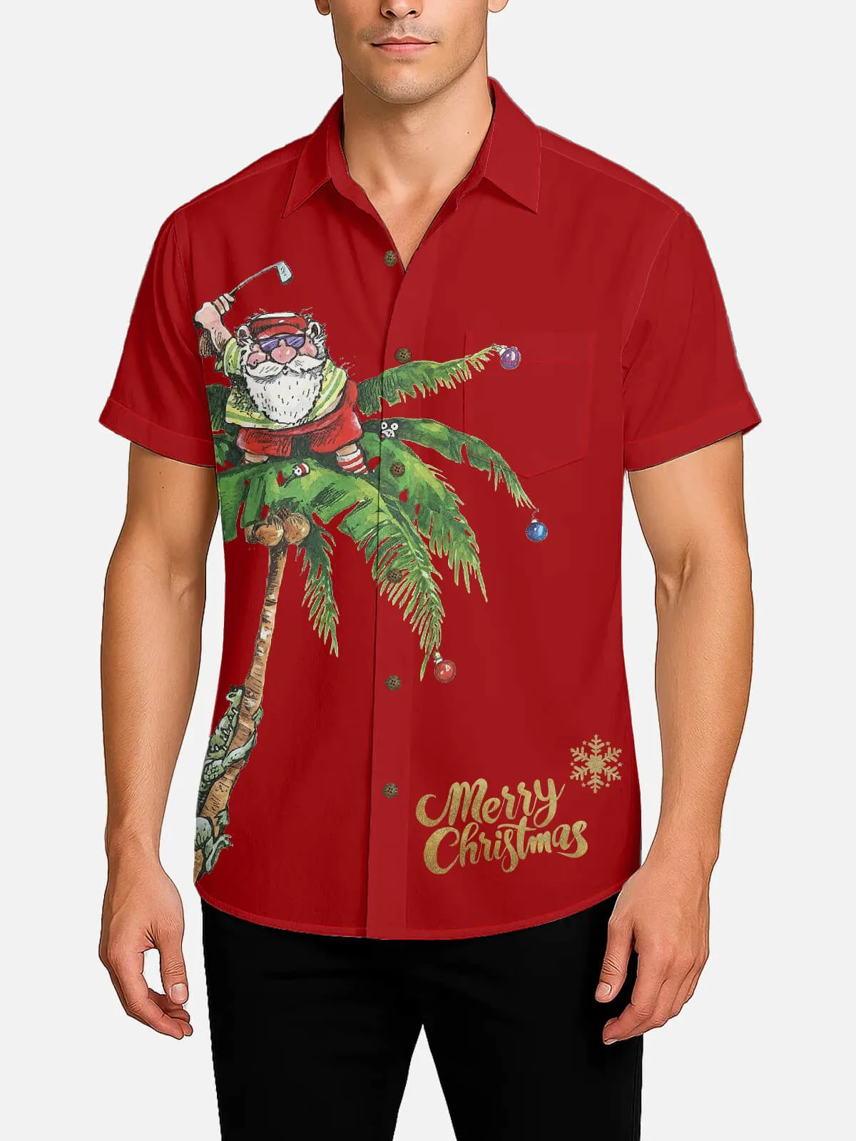 Men's Palm Tree Golfing Santa Short Sleeve Shirt sold by Eleven Oasis product image thumbnail 2