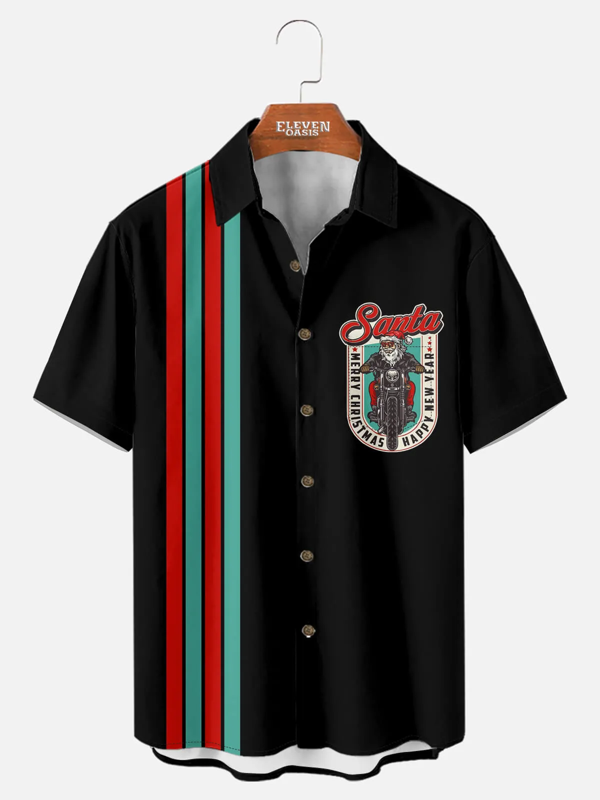 Men's Biker Bad Santa Black Short Sleeve Shirt sold by Eleven Oasis