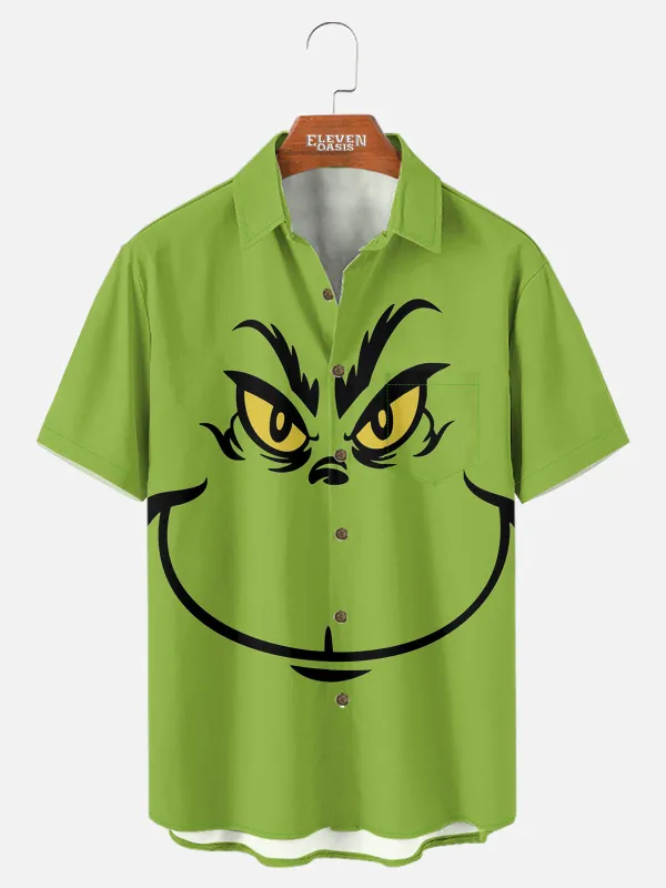 Tall Men's Iconic Big Grinch Face Short Sleeve Shirt sold by Eleven Oasis