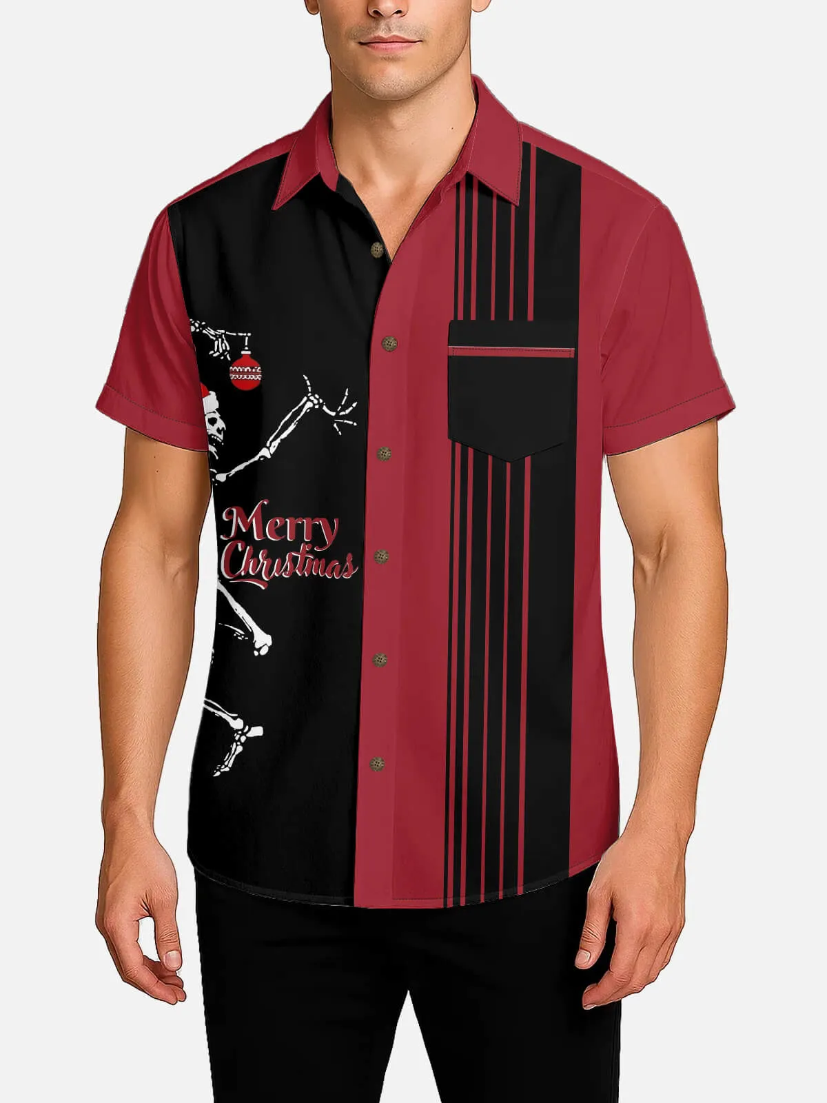 Men's Skeleton Merry Christmas Short Sleeve Shirt sold by Eleven Oasis product image thumbnail 2