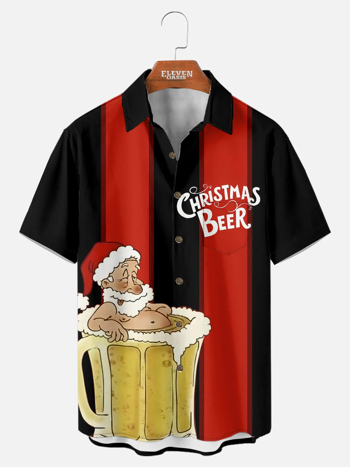 Men's Christmas Santa Beer Mug Soak Holiday Short Sleeve Shirt sold by Eleven Oasis