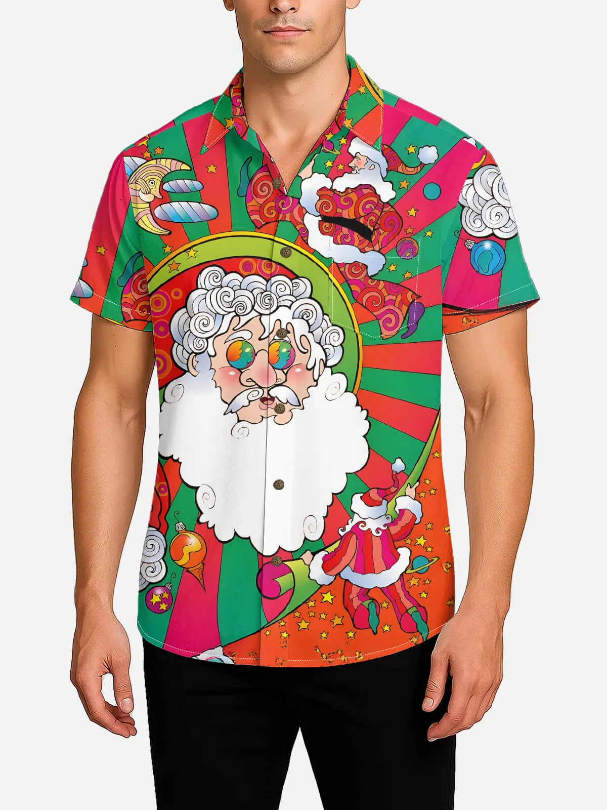 Men's Psychedelic Groovy Christmas Santa Holiday Short Sleeve Shirt sold by Eleven Oasis product image thumbnail 2