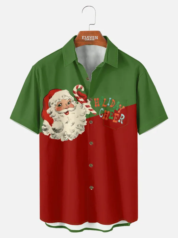 Men's Classic Block Color Santa Holiday Short Sleeve Shirt sold by Eleven Oasis