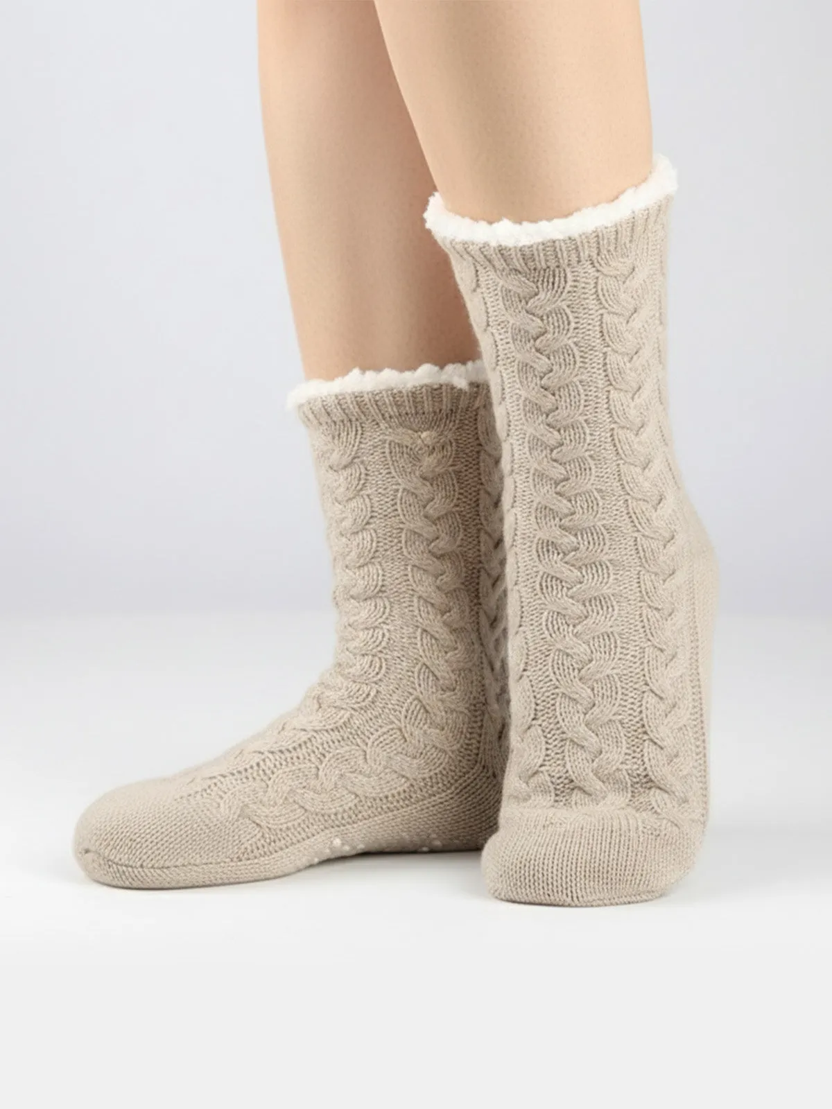 Cable Knit Sherpa-Lined Slipper Socks sold by Eleven Oasis product image thumbnail 2