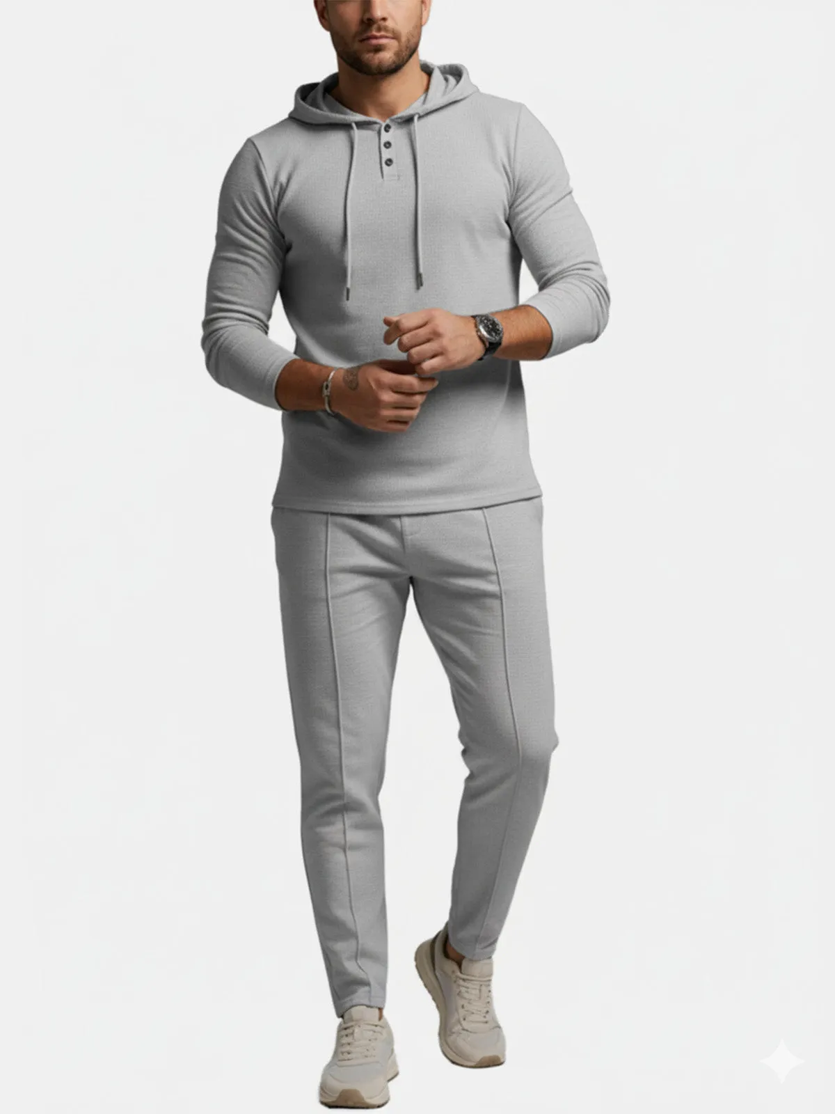 Men's Ribbed Hoodie & Tapered Jogger Two-Piece Set sold by Eleven Oasis product image thumbnail 5