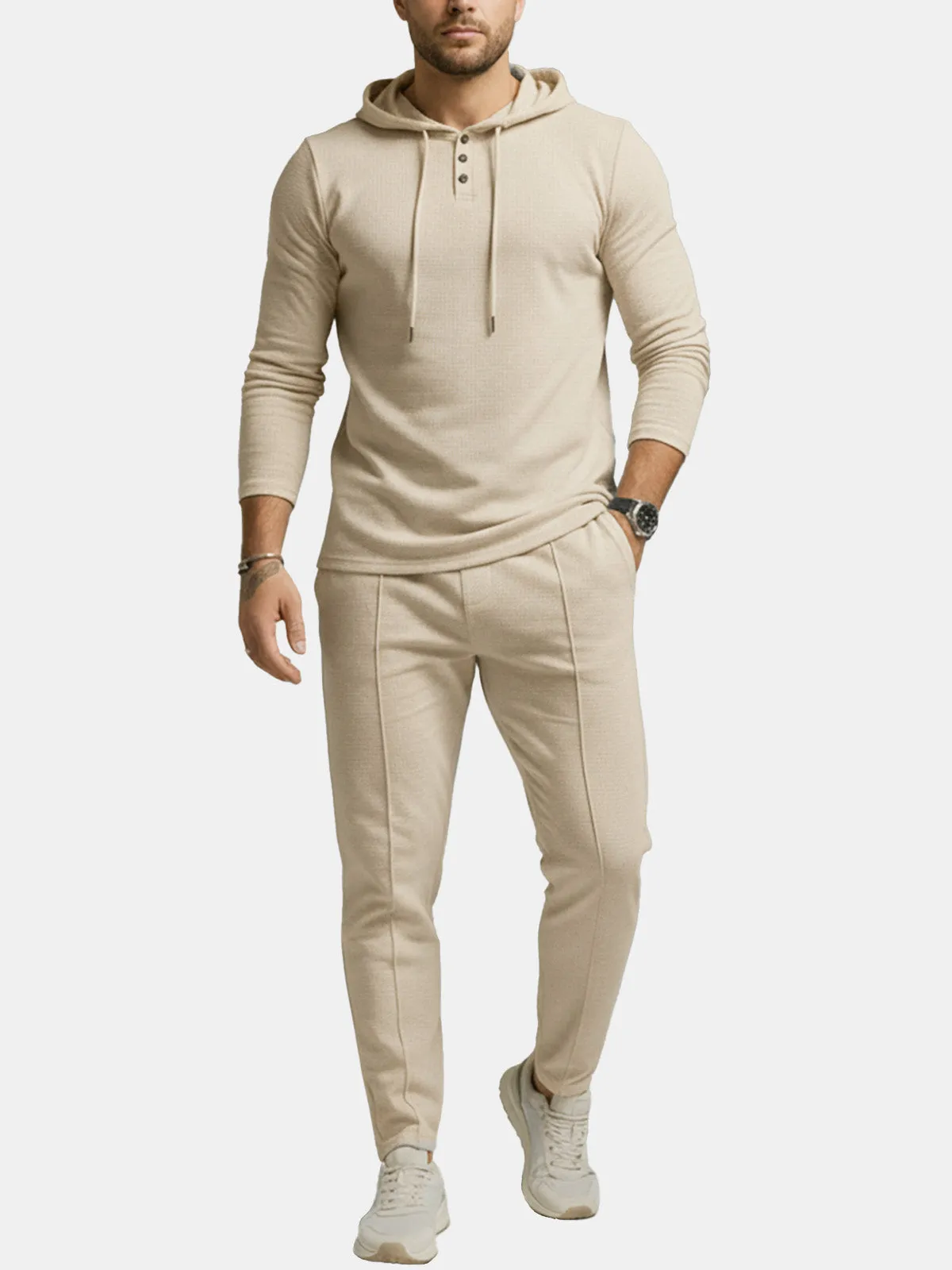Men's Ribbed Hoodie & Tapered Jogger Two-Piece Set sold by Eleven Oasis product image thumbnail 4