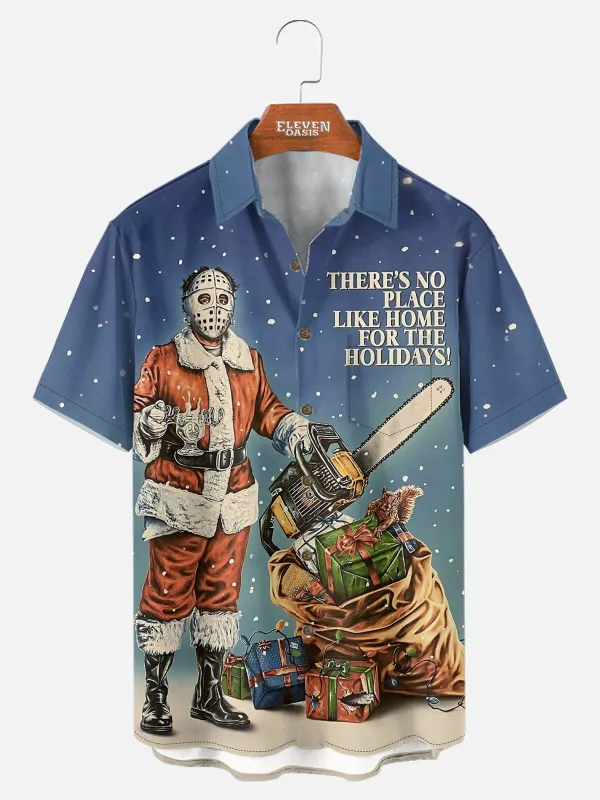 Tall Men's Horror Santa Chainsaw Christmas Short Sleeve Shirt sold by Eleven Oasis