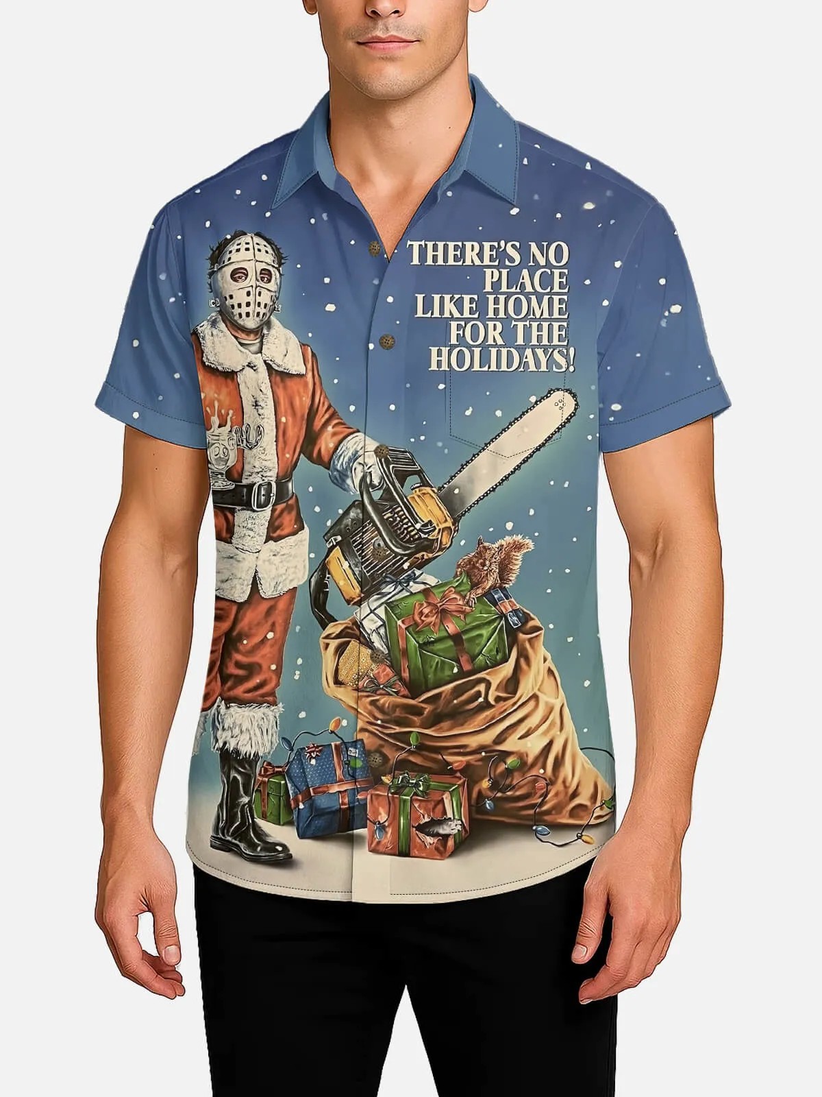 Men's Horror Santa Chainsaw Christmas Short Sleeve Shirt sold by Eleven Oasis product image thumbnail 2