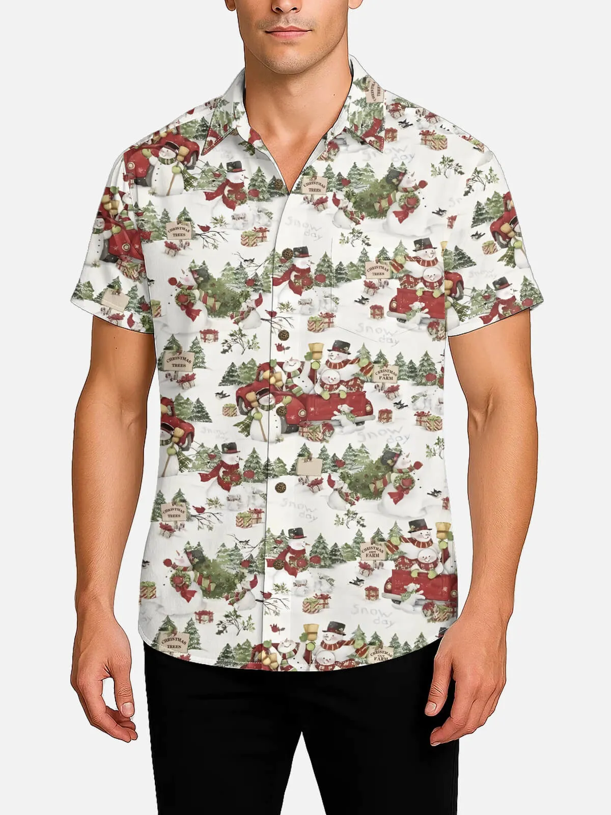 Men's Classic Snowman Holiday All-Over Print Short Sleeve Shirt sold by Eleven Oasis product image thumbnail 2