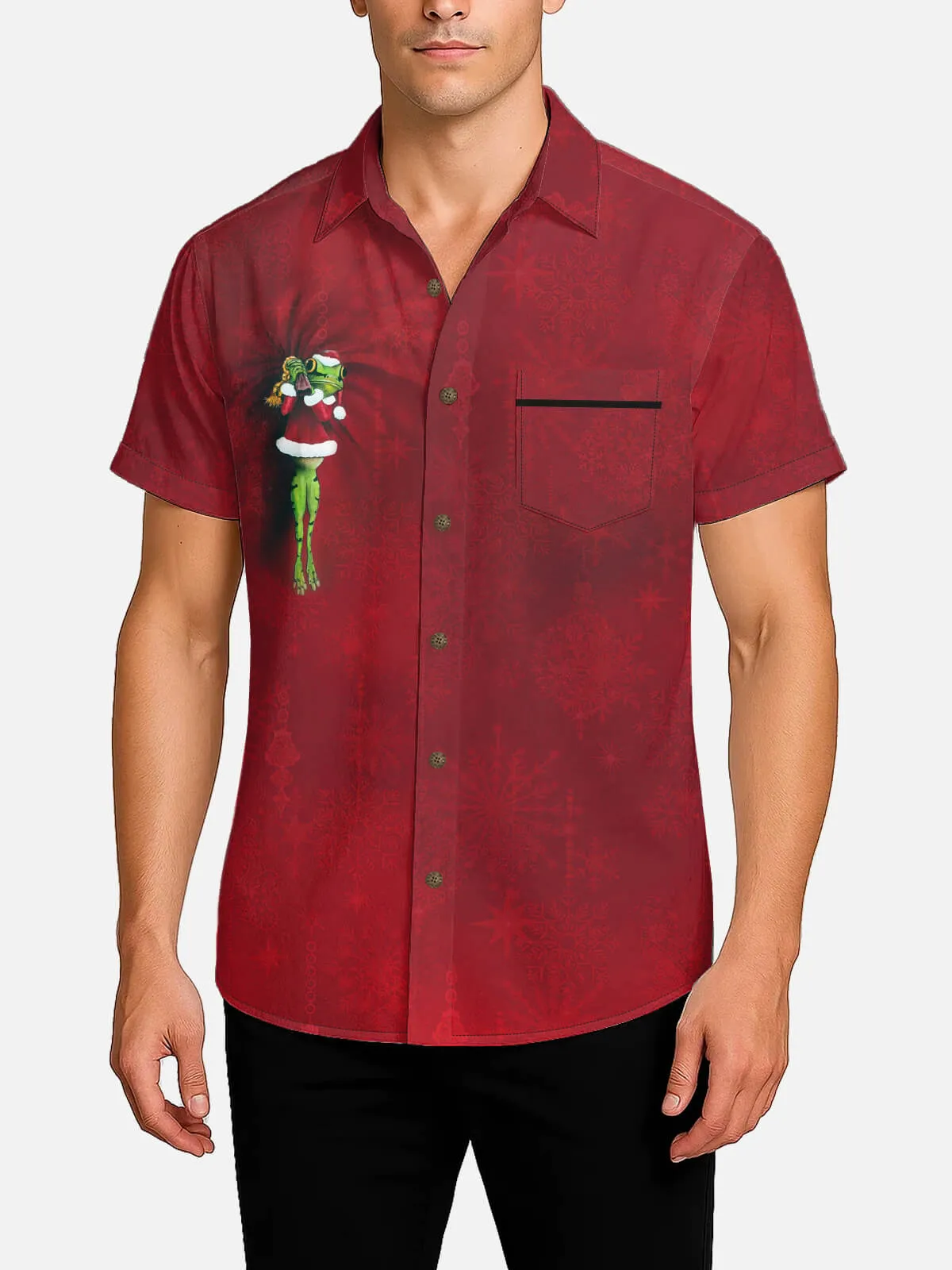 Tall Men's Clinging Frog Optical Illusion Christmas Short Sleeve Shirt sold by Eleven Oasis product image thumbnail 2