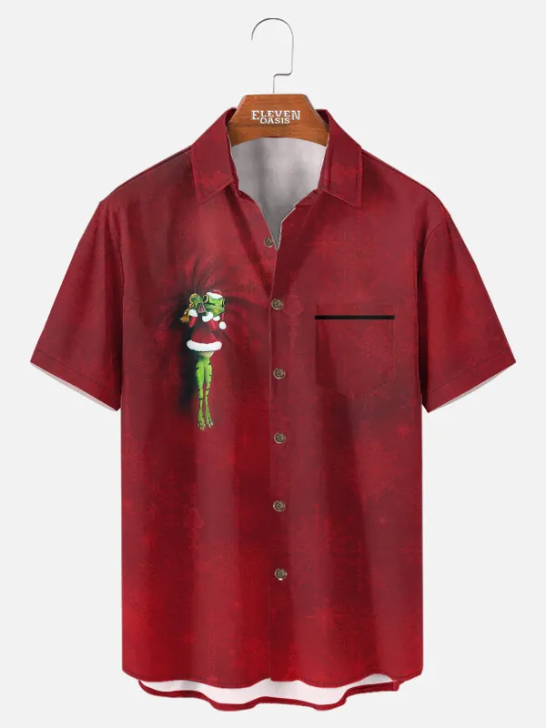 Men's Clinging Frog Optical Illusion Christmas Short Sleeve Shirt sold by Eleven Oasis
