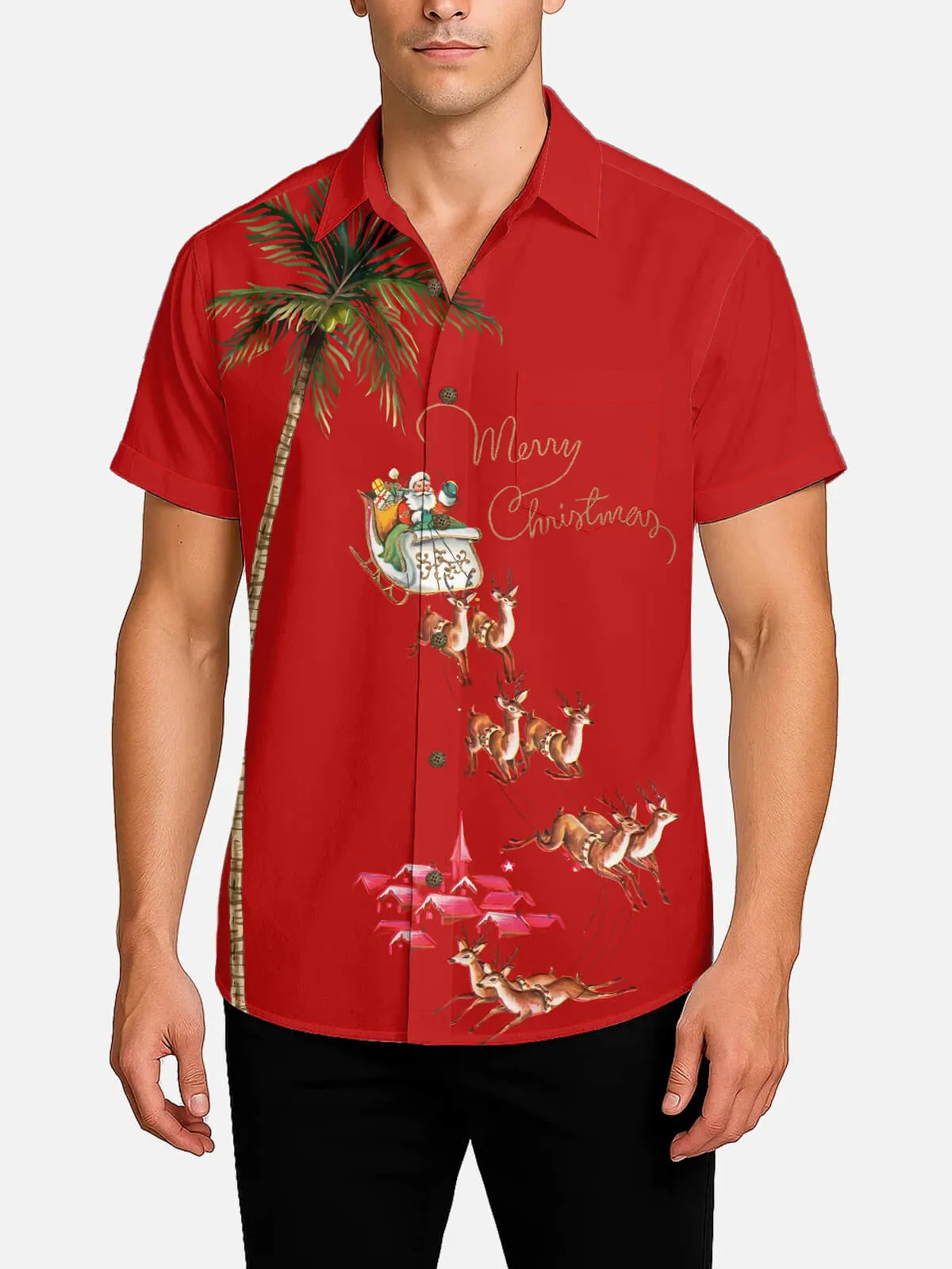 Tall Men's Tropical Sleigh Ride Short Sleeve Shirt sold by Eleven Oasis product image thumbnail 4