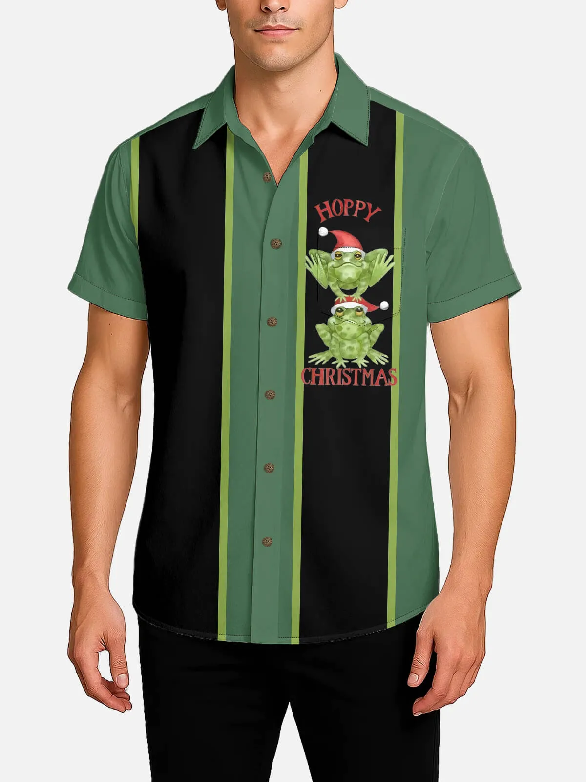 Men's Hoppy Christmas Frog Short Sleeve Shirt sold by Eleven Oasis product image thumbnail 2