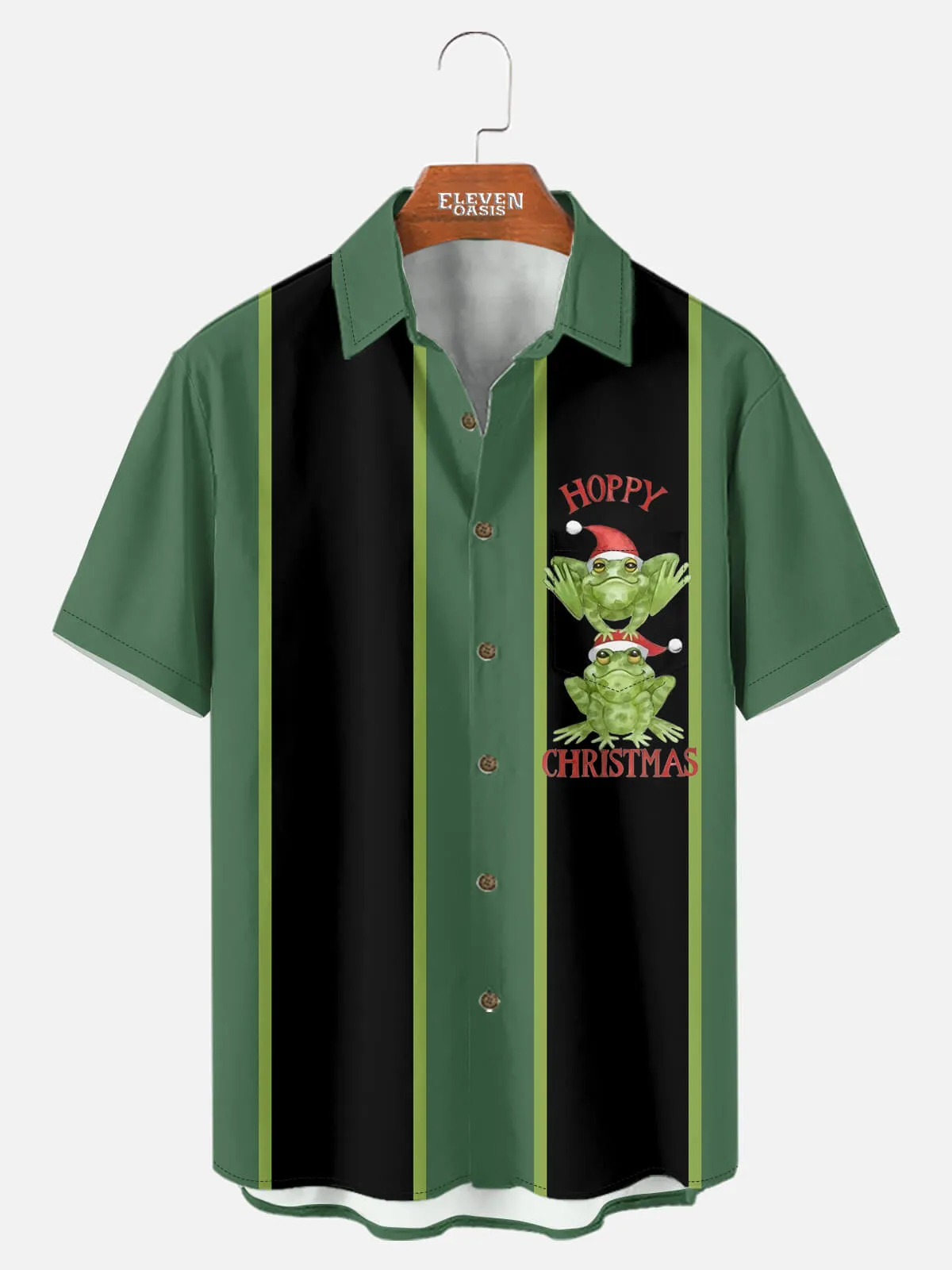 Men's Hoppy Christmas Frog Short Sleeve Shirt sold by Eleven Oasis