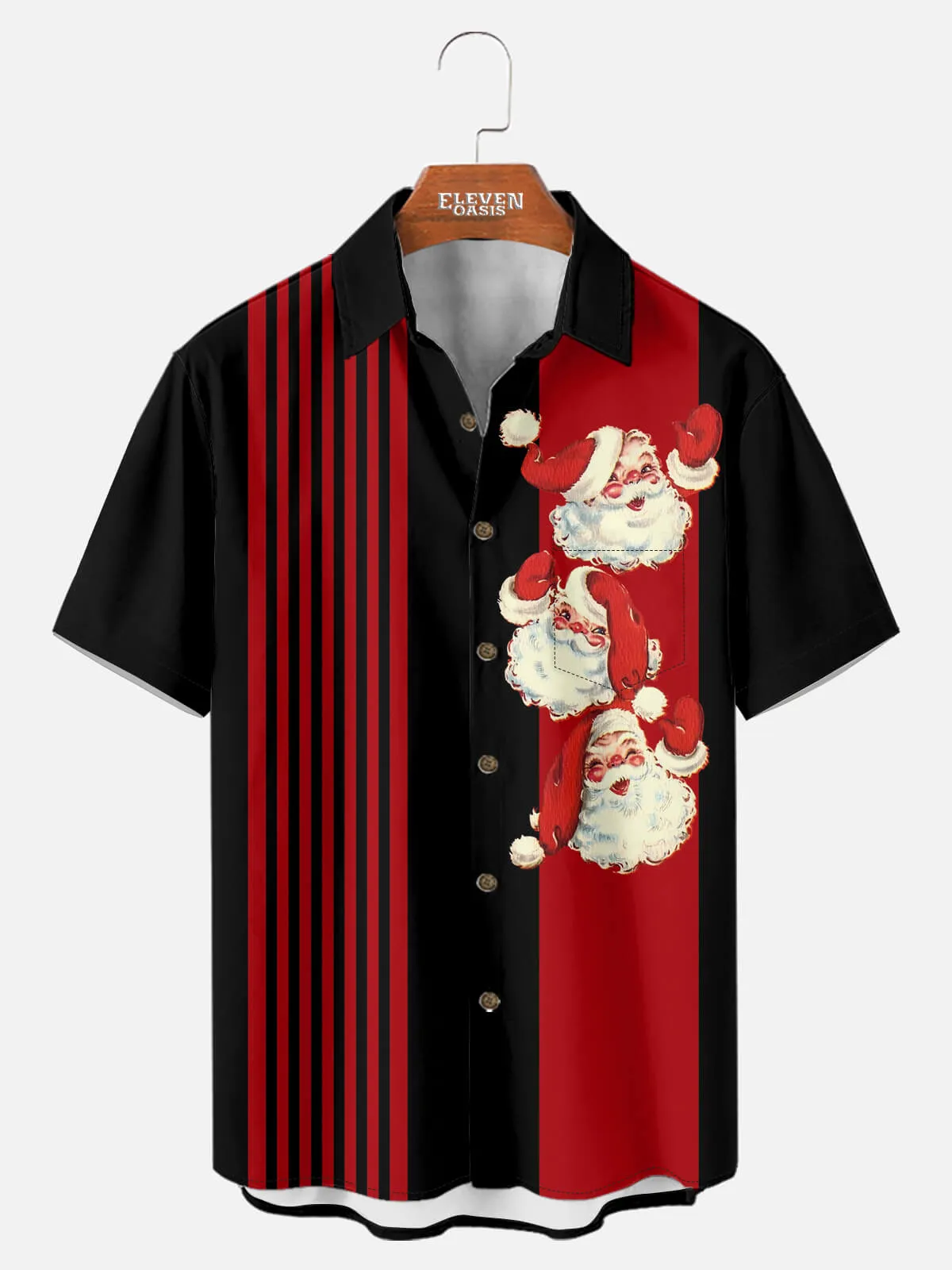 Men's Festive Mid-Century Santa Short Sleeve Shirt sold by Eleven Oasis