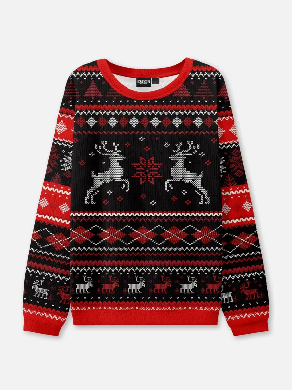 Men's Black & Red Modern Reindeer Ugly Christmas Sweater sold by Eleven Oasis