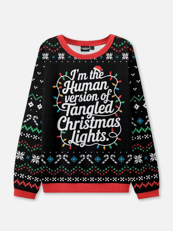 Tangled Christmas Lights Ugly Christmas Sweater sold by Eleven Oasis
