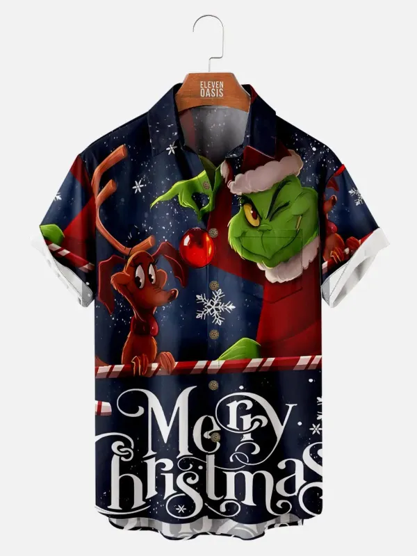 Men's Grinch & Max Merry Christmas Short Sleeve Shirt sold by Eleven Oasis