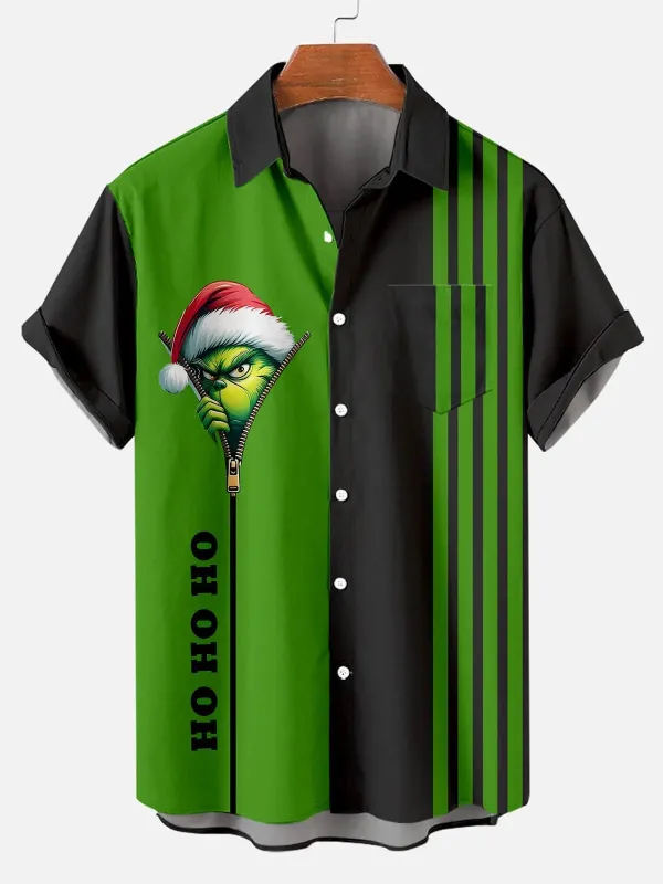 Men's Ho Ho Ho Grinch Christmas Short Sleeve Shirt sold by Eleven Oasis