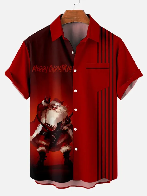 Men's Rock On Santa Merry Christmas Short Sleeve Shirt sold by Eleven Oasis
