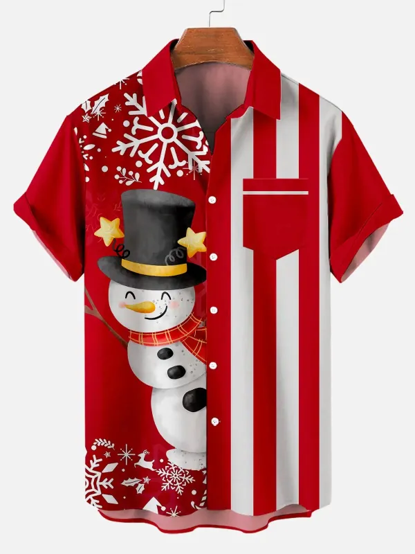 Men's Jolly Snowman Christmas Short Sleeve Shirt sold by Eleven Oasis
