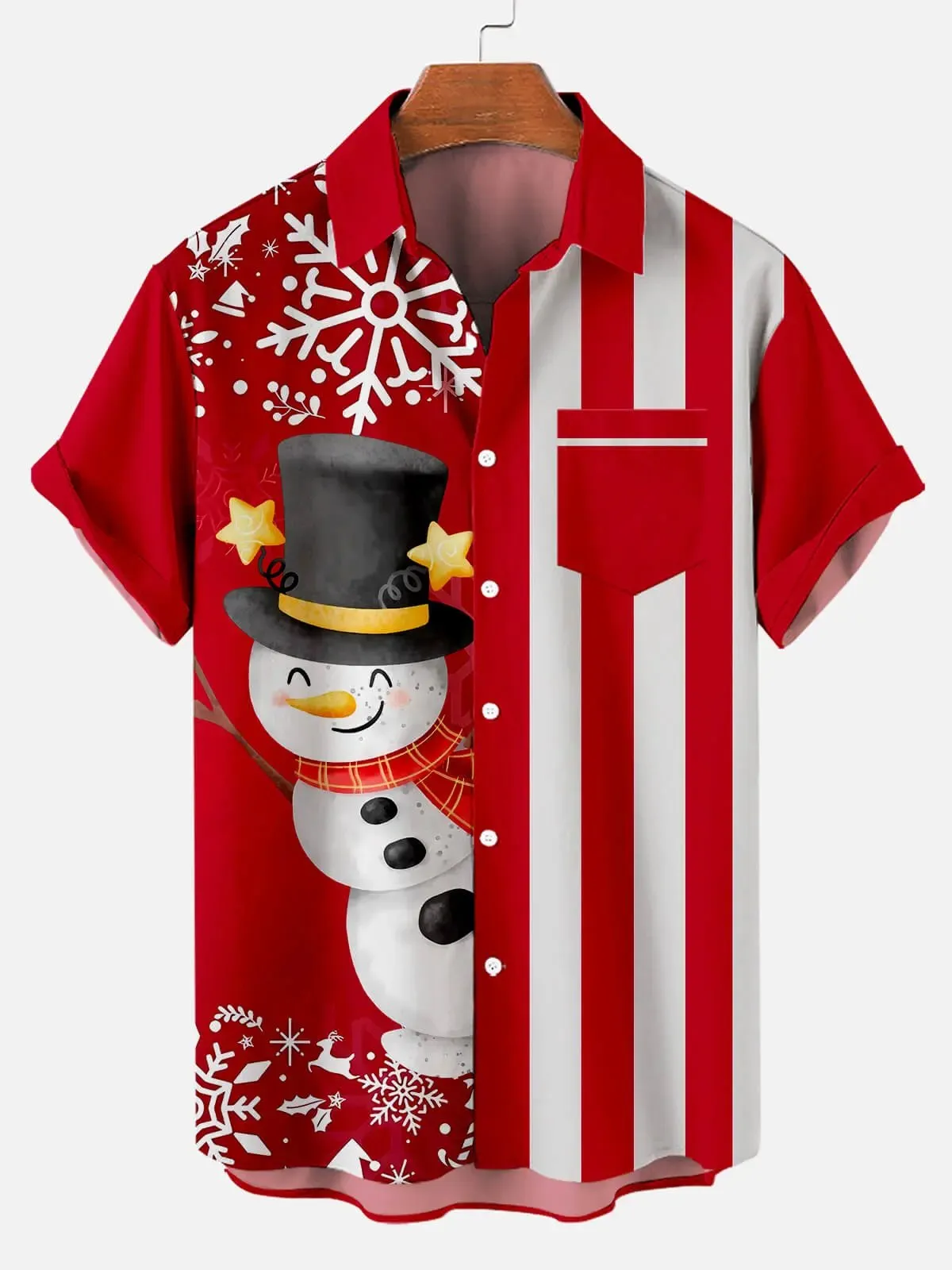 Men's Jolly Snowman Christmas Short Sleeve Shirt sold by Eleven Oasis