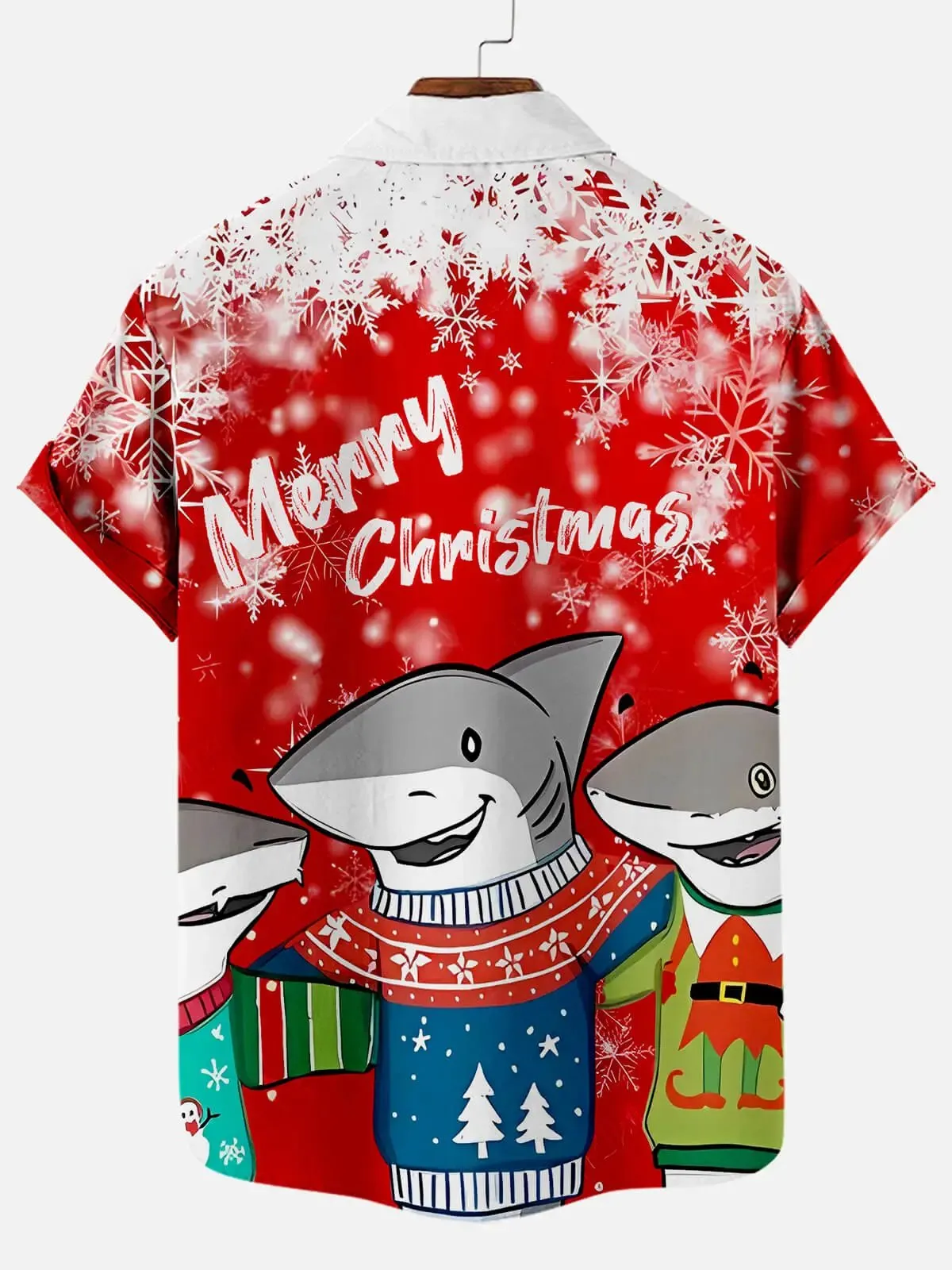 Men's Merry Christmas Shark Short Sleeve Shirt sold by Eleven Oasis product image thumbnail 2