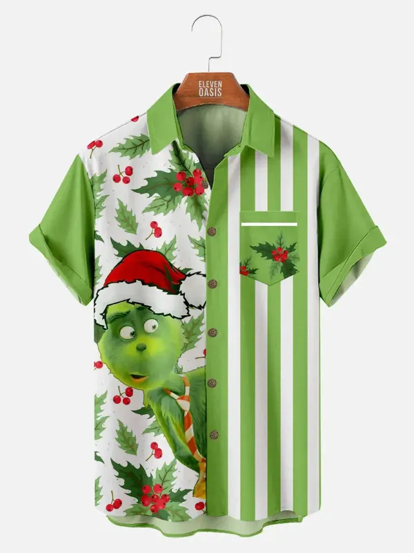 Men¡¯s Holly Jolly Grinch Christmas Short Sleeve Shirt sold by Eleven Oasis
