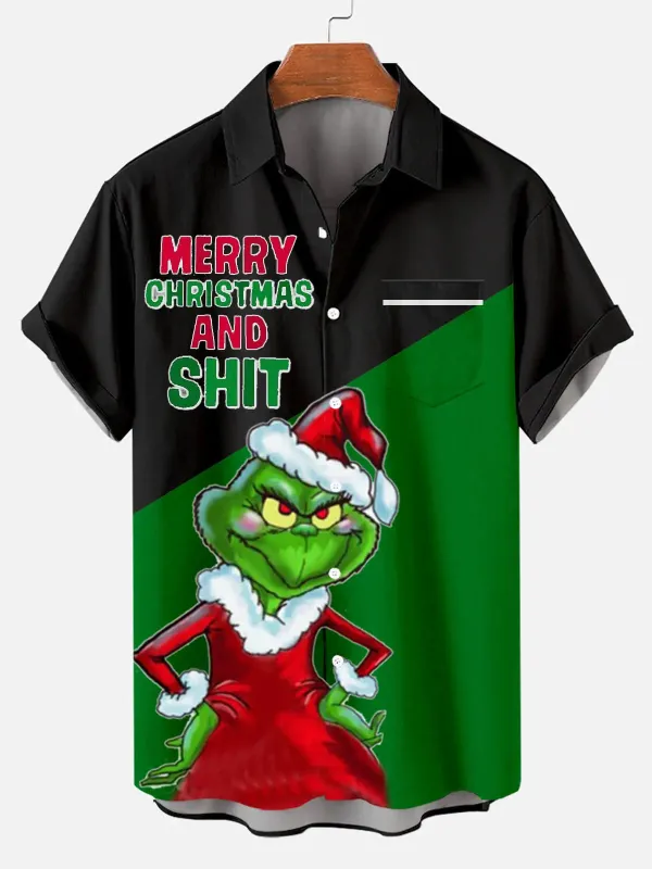 Merry Christmas And Shit Grinch Men's Short Sleeve Shirt sold by Eleven Oasis