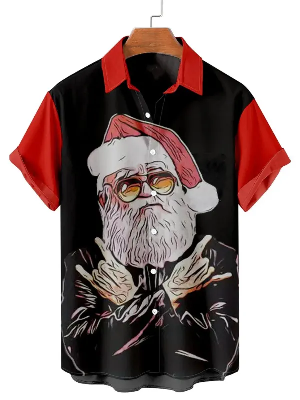 Men¡¯s Rock On Santa Christmas Short Sleeve Shirt sold by Eleven Oasis