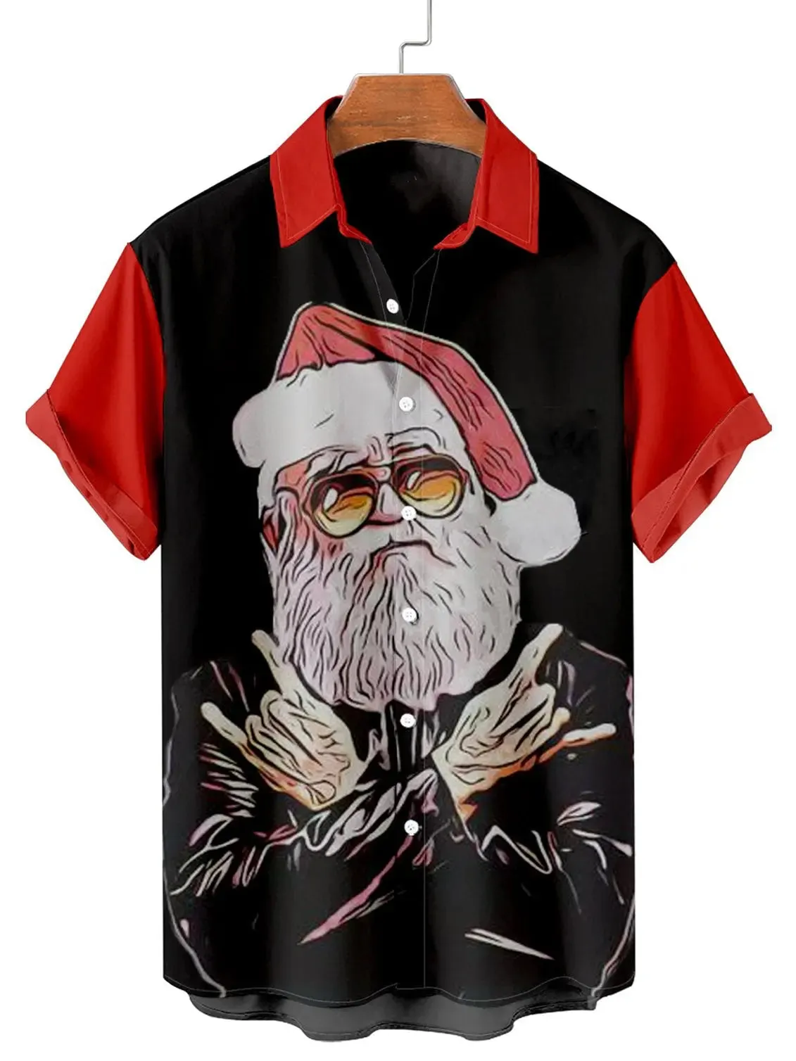 Men's Rock On Santa Christmas Short Sleeve Shirt sold by Eleven Oasis