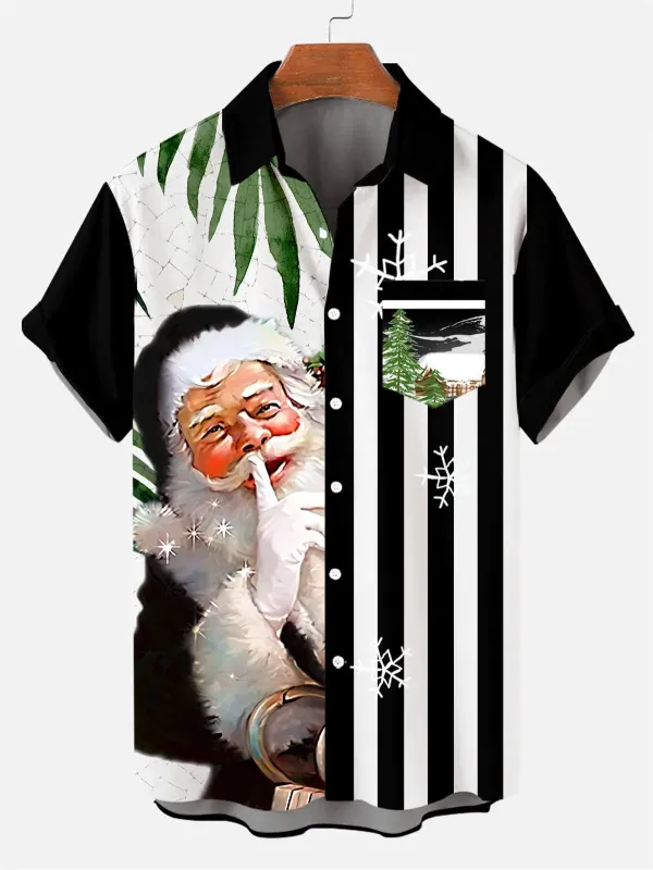 Men's Retro Santa Shh Christmas Short Sleeve Shirt sold by Eleven Oasis