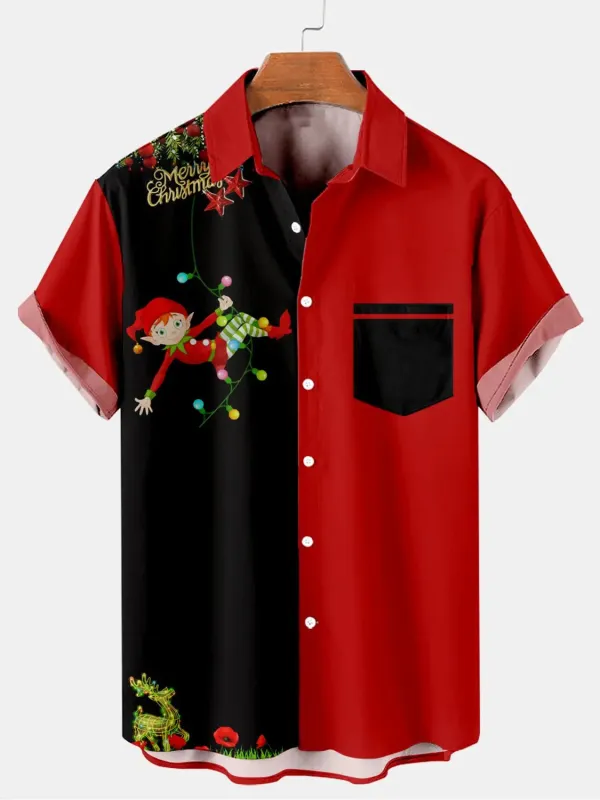 Men¡¯s Christmas Elf Light Tangle Short Sleeve Shirt sold by Eleven Oasis