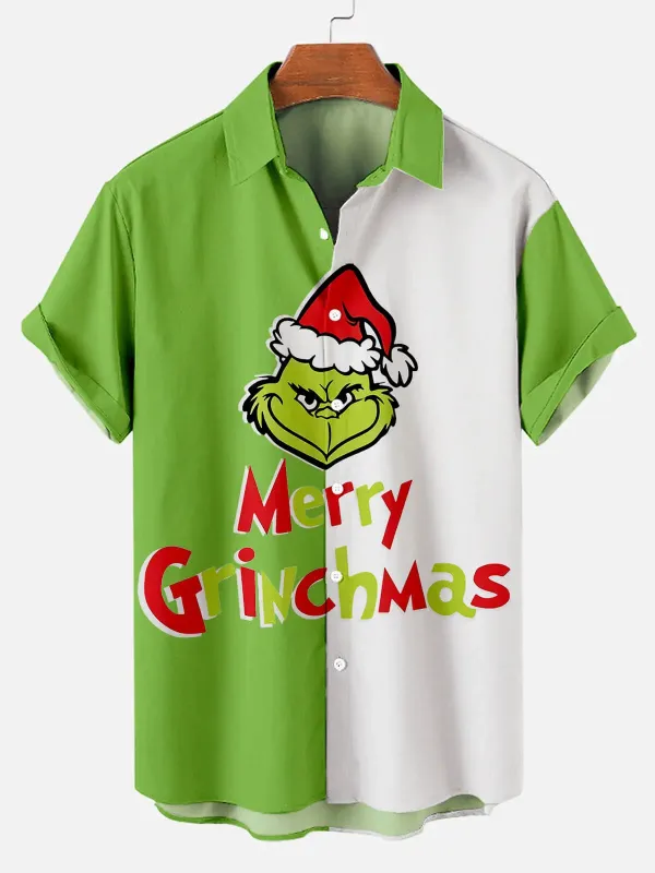 Men's Merry Grinchmas Split Panel Short Sleeve Shirt sold by Eleven Oasis