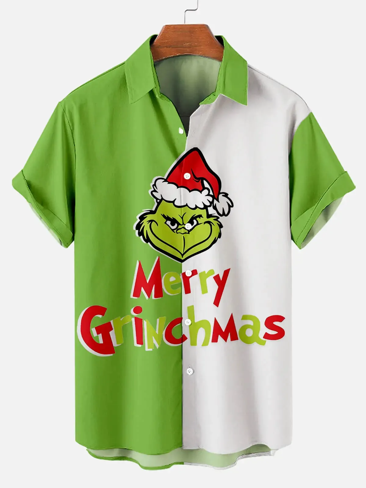 Men's Merry Grinchmas Split Panel Short Sleeve Shirt sold by Eleven Oasis