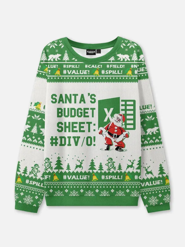 Santa's Budget Sheet Ugly Christmas Sweater sold by Eleven Oasis