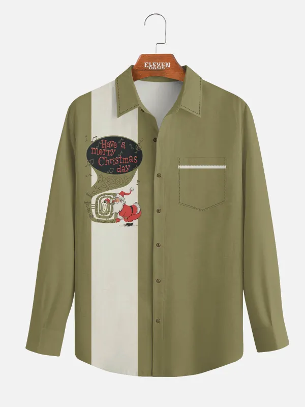 Men's Vintage Santa Merry Christmas Long Sleeve Shirt sold by Eleven Oasis