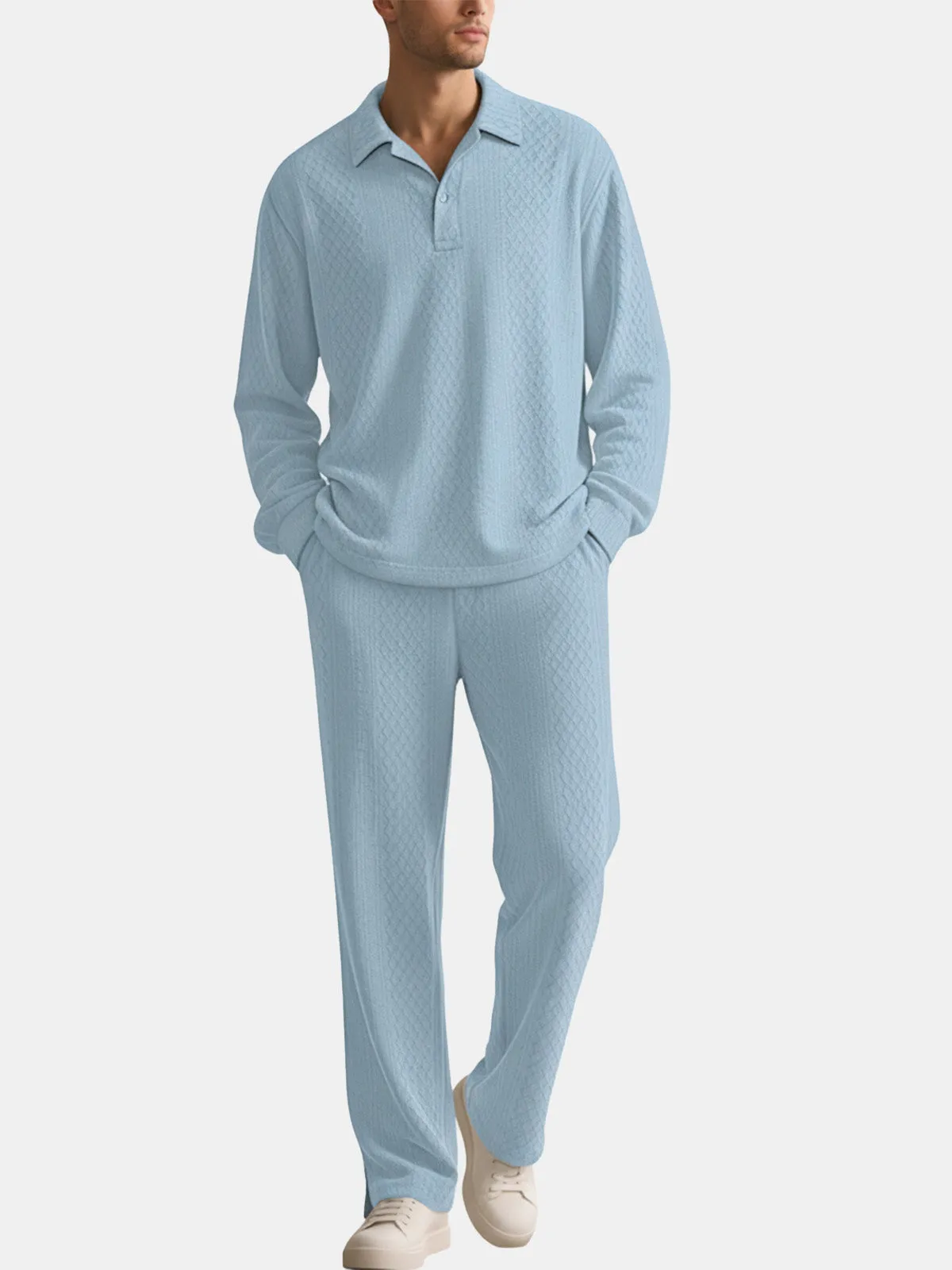 Men's Solid Polo Long Sleeve Lounge Set sold by Eleven Oasis