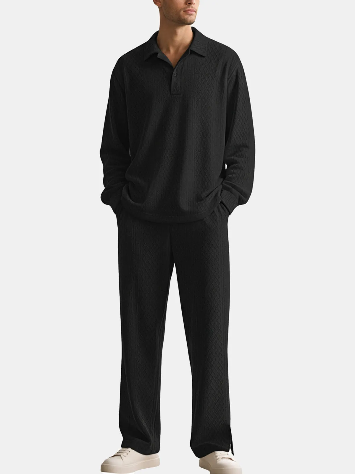 Men's Solid Polo Long Sleeve Lounge Set sold by Eleven Oasis product image thumbnail 4