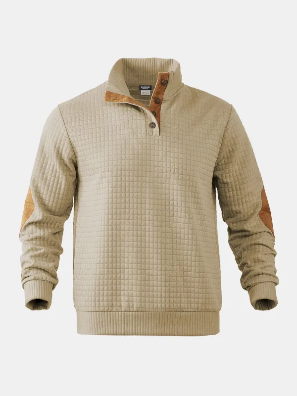 Men's Quilted Elbow Patch Mock Neck Pullover sold by Eleven Oasis