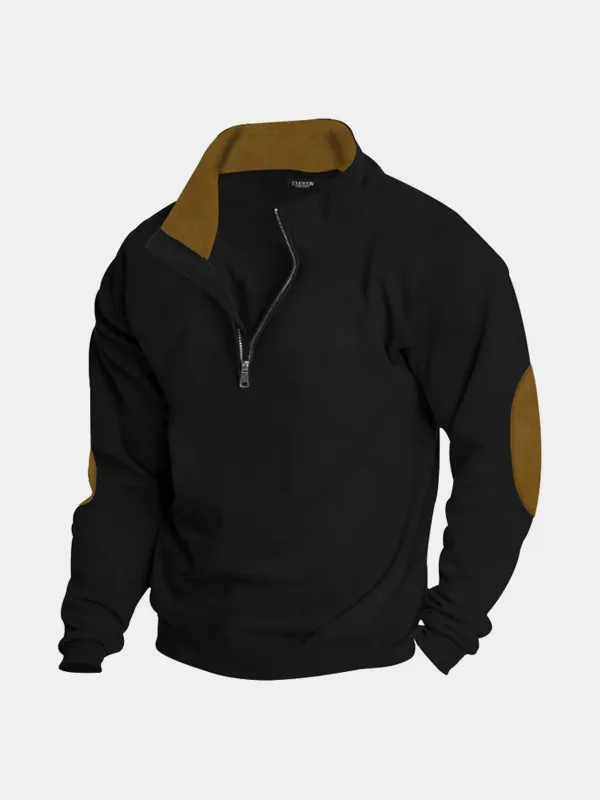 Men's Quarter Zip Elbow Patch Pullover sold by Eleven Oasis