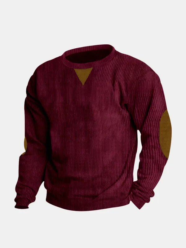Men's Corduroy Elbow Patch Crew Neck Sweatshirt sold by Eleven Oasis
