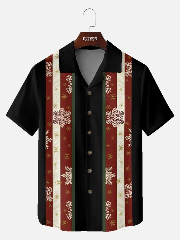 Tall Men's Festive Snowflake Stripe Christmas Short Sleeve Shirt made by Eleven Oasis