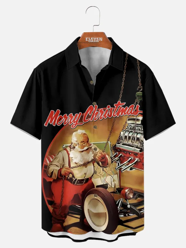 Men's Santa Hot Rod Merry Christmas Short Sleeve Shirt sold by Eleven Oasis